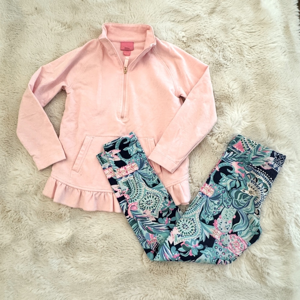 Pink Pullover and Patterned Leggings Set